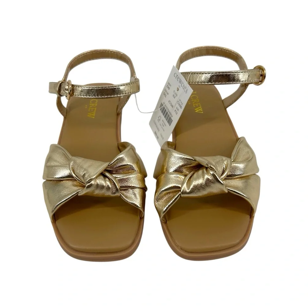 NWT Crewcuts Factory Girls’ Square-Toe Knot Sandals in Gold Size K12